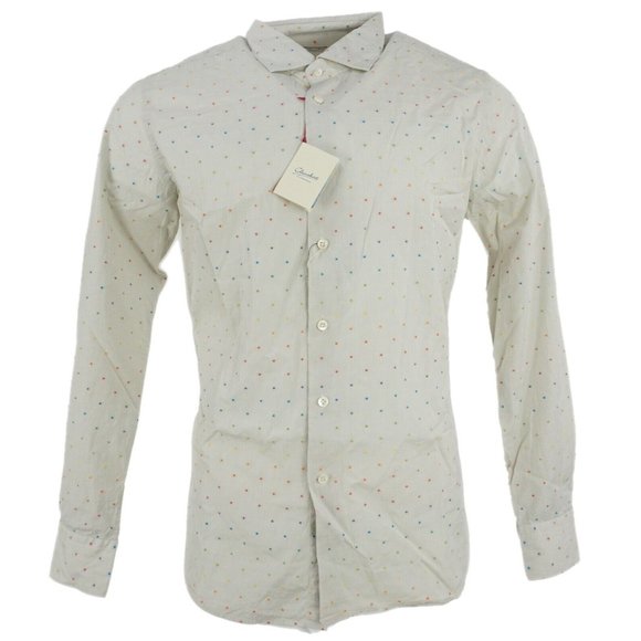 New Glanshirt Men Sizes 37 / 38 / 39 / 42 Ivory Stripe Polka Dot Button Up Shirt - Picture 1 of 12